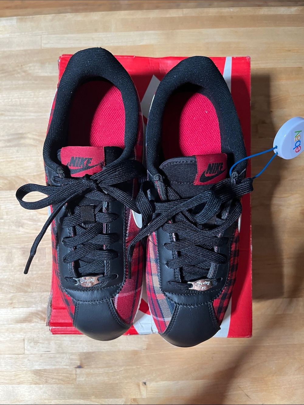 Nike Cortez Black & Red Plaid Low-Top Sneakers